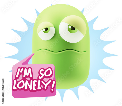 3d Rendering Sad Character Emoticon Expression saying I'm so Lon