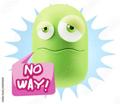 3d Rendering Sad Character Emoticon Expression saying No Way wit