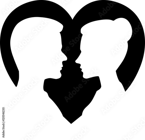 Silhouettes of loving couple 