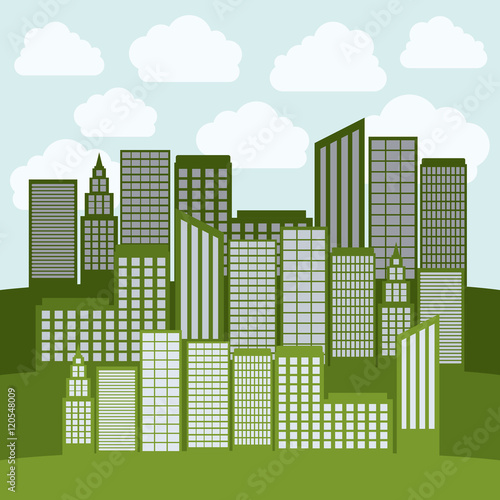 Urban buildings icon. Eco and green city theme. Colorful design. Vector illustration