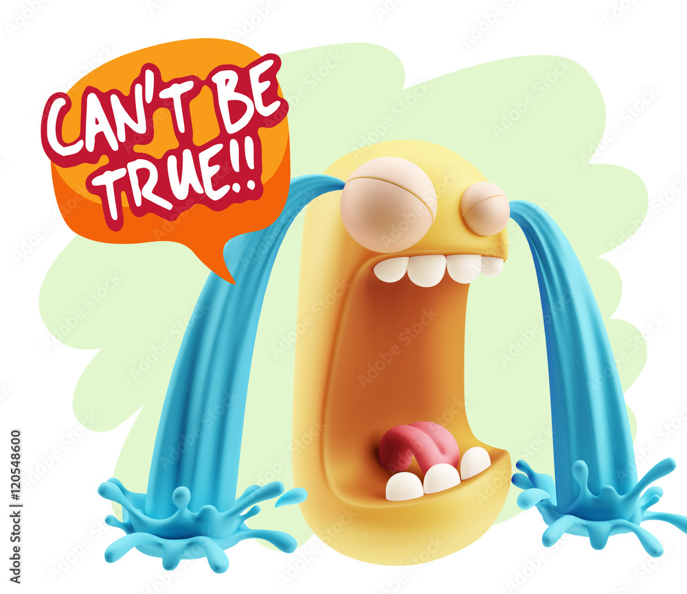 Naklejka premium 3d Rendering Sad Character Emoticon Expression saying Can't be T