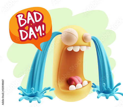 Fototapeta Naklejka Na Ścianę i Meble -  3d Rendering Sad Character Emoticon Expression saying Bad Day wi