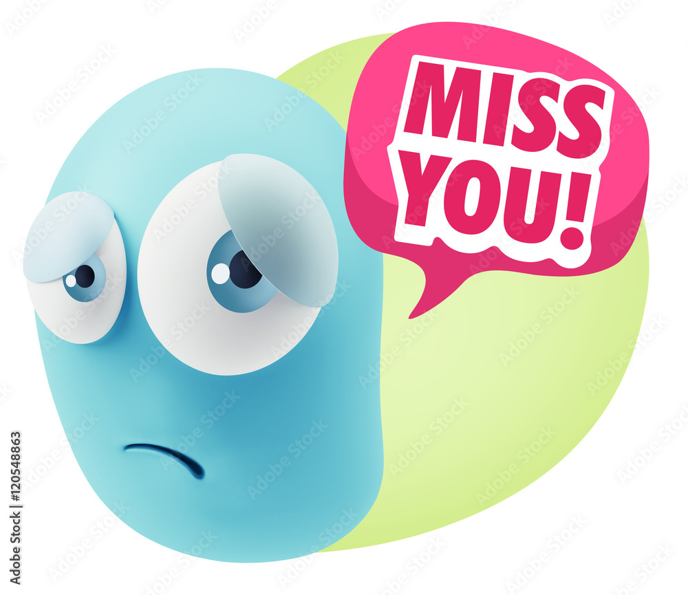 3d Rendering Sad Character Emoticon Expression saying Miss You w 3d Rendering Sad Character Emoticon Expression saying Miss You w