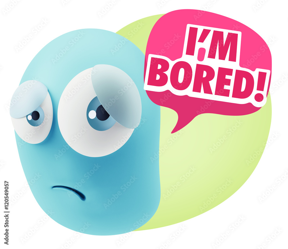 3d Rendering Sad Character Emoticon Expression saying I'm Bored 3d Rendering Sad Character Emoticon Expression saying I'm Bored