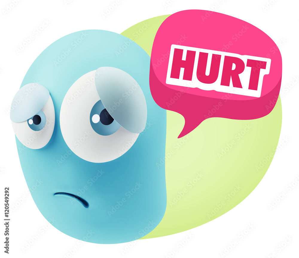 3d Rendering Sad Character Emoticon Expression saying Hurt with 3d Rendering Sad Character Emoticon Expression saying Hurt with