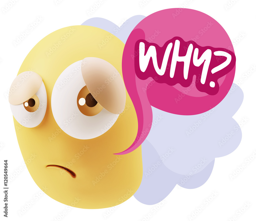 3d Rendering Sad Character Emoticon Expression saying Why? with 3d Rendering Sad Character Emoticon Expression saying Why? with