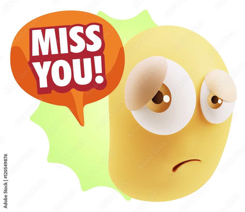 3d Rendering Sad Character Emoticon Expression saying Miss You w 3d Rendering Sad Character Emoticon Expression saying Miss You w