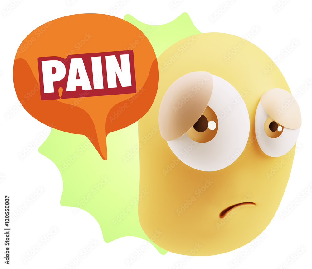 3d Rendering Sad Character Emoticon Expression saying Pain with 3d Rendering Sad Character Emoticon Expression saying Pain with