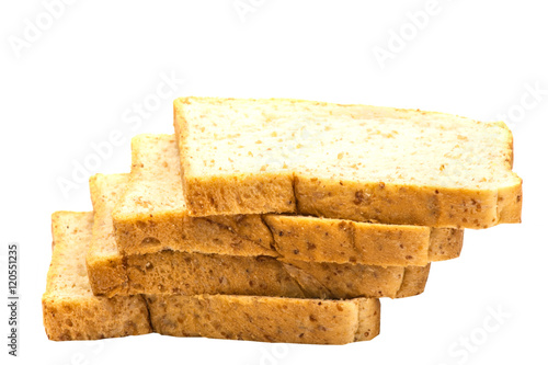 Brown bread slice isolated on white background.