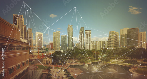 Canvas Print smart city and wireless communication network, abstract image visual, internet o