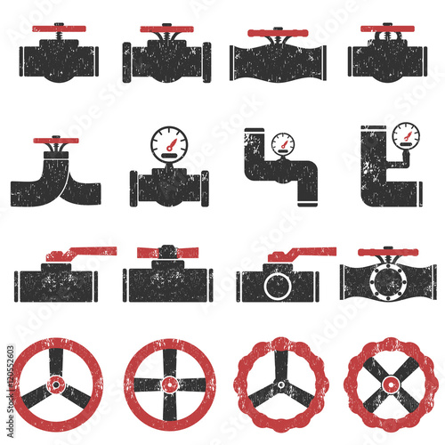 Valve Gas Pipe Taps Icon Set , Pipe grunge  textures old  vintag