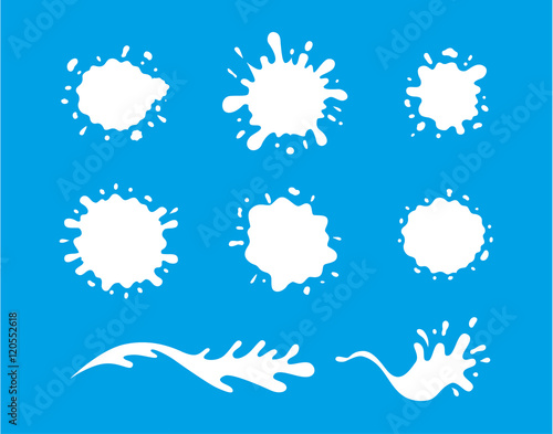 White milk splash vector logo collection on blue background.