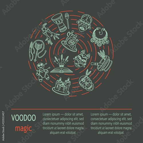 Modern card with voodoo magic vector line icons.