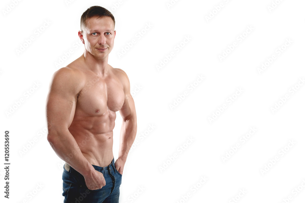 Strong athletic man on white background. Strong athletic man on white background.