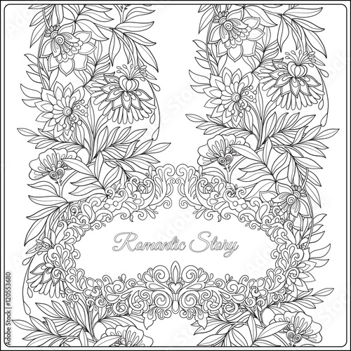 Fototapeta Naklejka Na Ścianę i Meble -  Coloring page for adult. Vintage floral pattern with space for text.