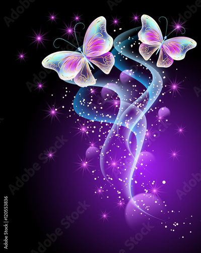 Fototapeta Magical butterflies and glowing stars