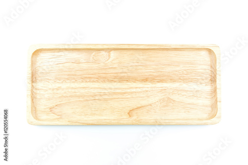 Top view : wooden tray isolated on white background.