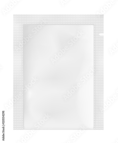 White empty plastic packaging. Blank foil or plastic sachet 