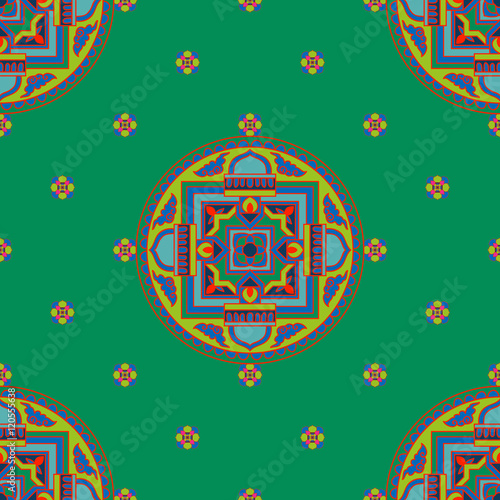 Seamless pattern in tibet style with tibet mandalas