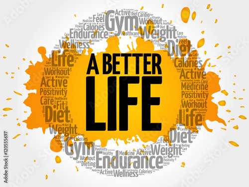 A Better Life word cloud collage, health concept background