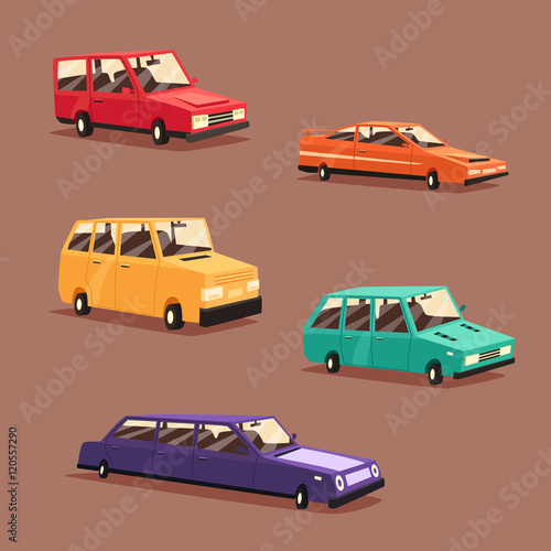 Set of vintage american automobile. Cartoon vector illustration. Car isolated.