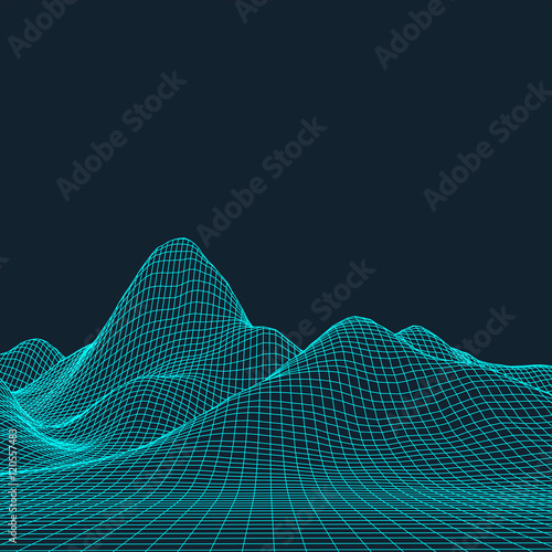 Abstract vector landscape background. Cyberspace grid. 3d technology illustration.
