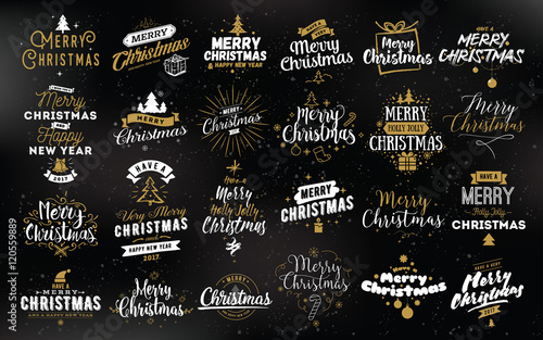 Merry Christmas typographic emblems set.