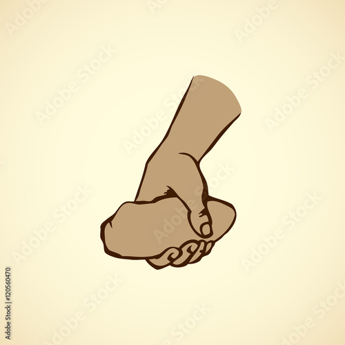 Hand holding a stone. Vector drawing