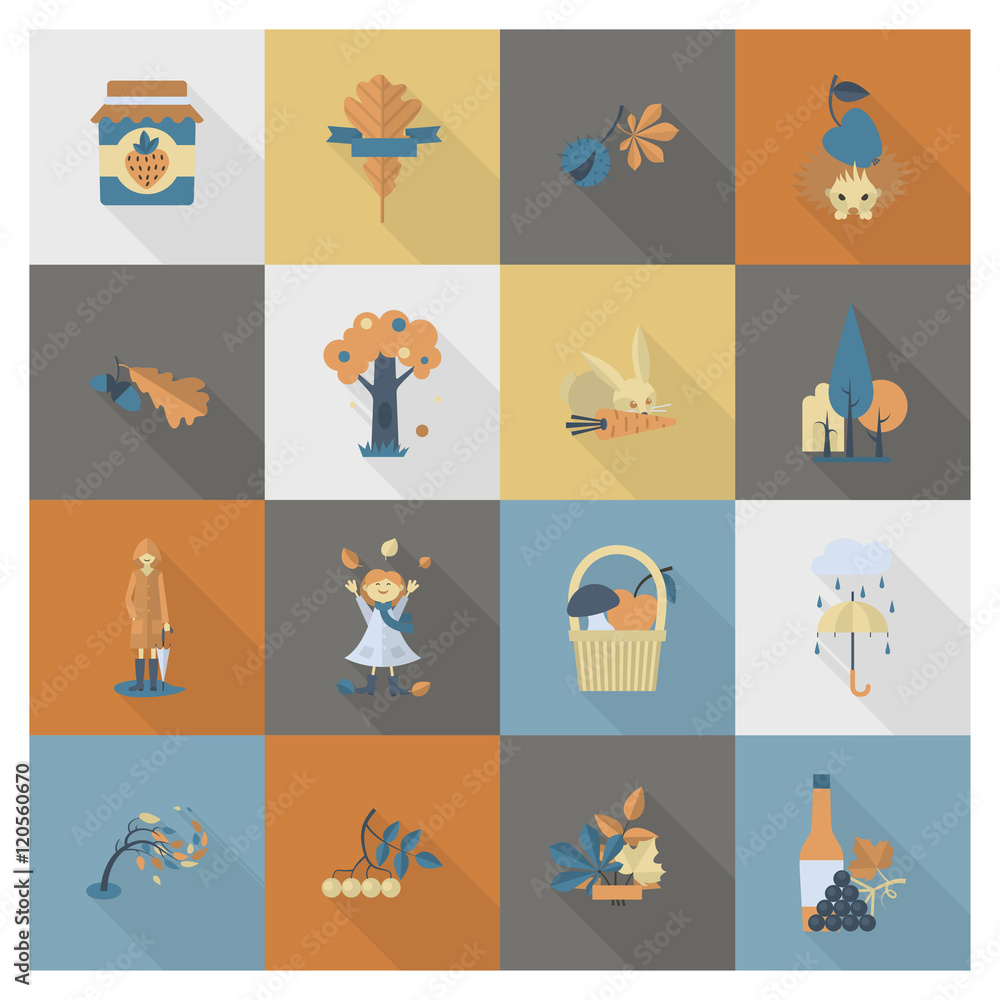 Set of Flat Autumn Icons Set of Flat Autumn Icons