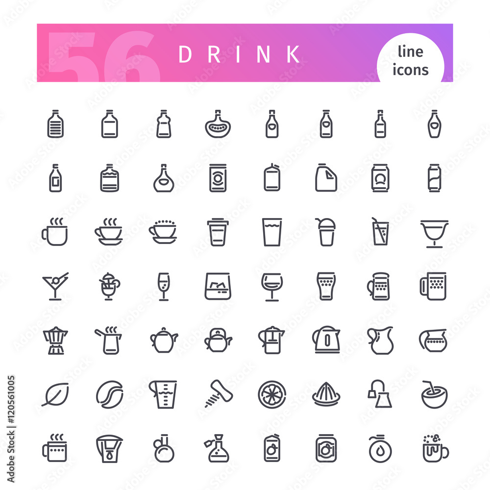 Fototapeta premium Drink Line Icons Set