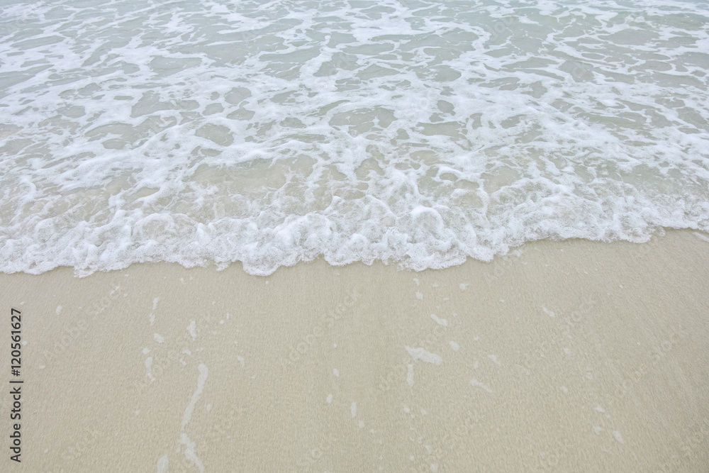 Close-up wave of blue sea on the beach