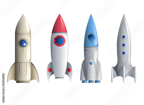 Rocket Symbol Icons Set Isolated Realistic Template Vector Illustration