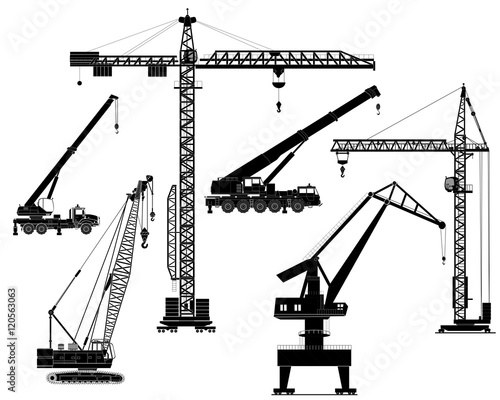 Building cranes set, silhouettes. Vector illustration photo