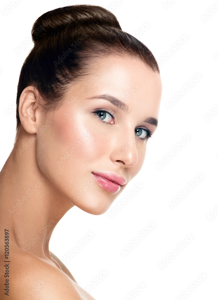Fototapeta premium Beautiful face of young adult woman with clean fresh skin.
