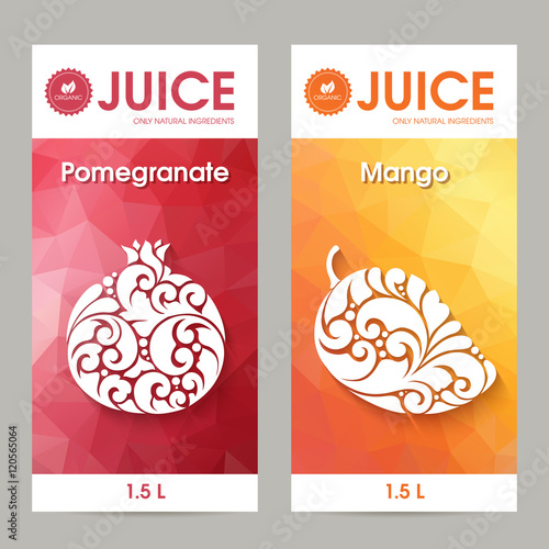 Vector set of templates packaging fruit juice mango and pomegranate