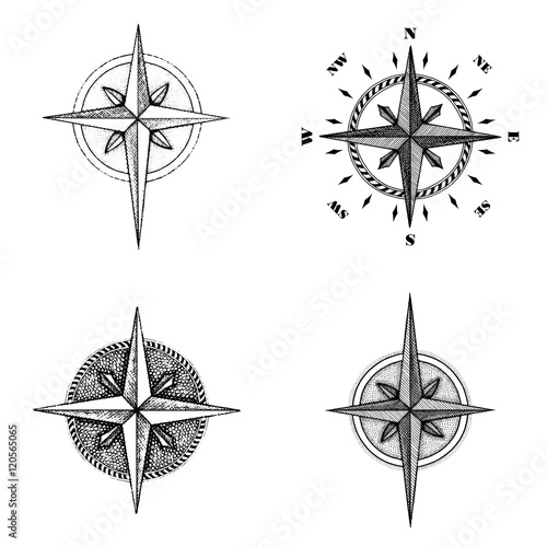 Hand drawn compass wind rose symbol