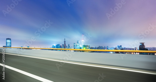 Photography cityscape and skyline of shanghai from empty asphalt road