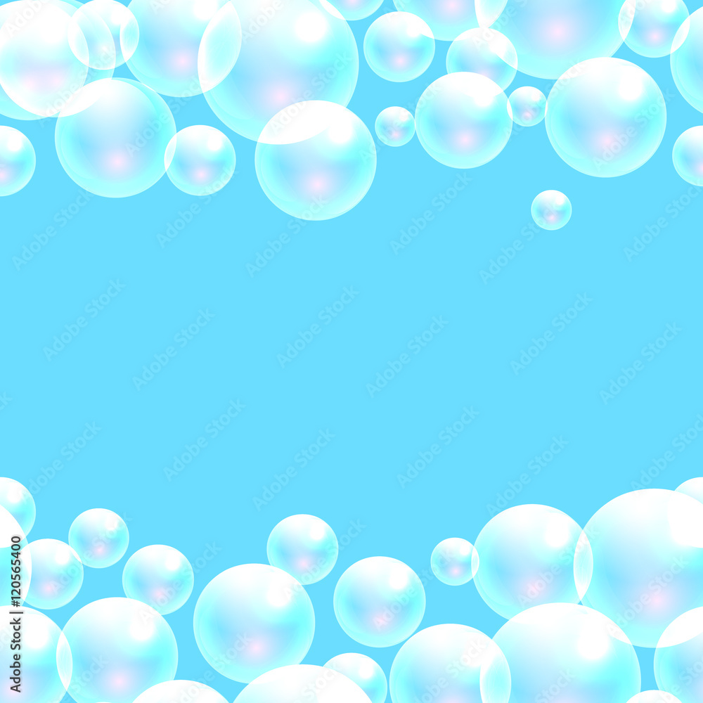 Vector soap bubbles blue banner background with space for text. Transparent  bubbles for banner and washing powder package design. Stock Vector | Adobe  Stock
