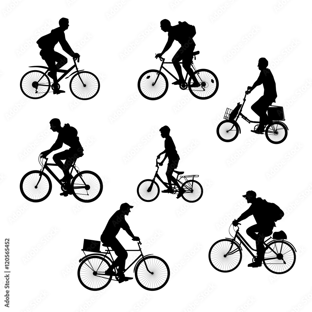 Obraz premium Bicyclists silhouettes set
