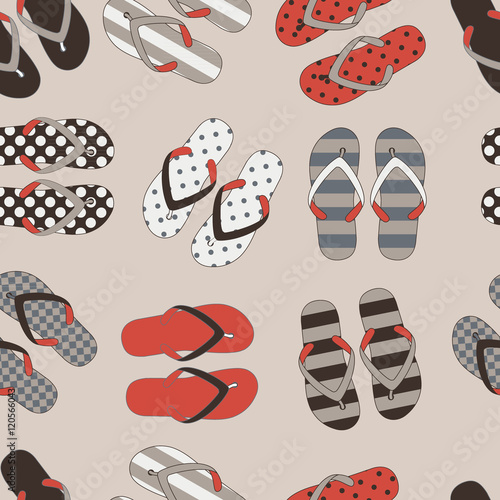 Seamless pattern with colorful flip flops.