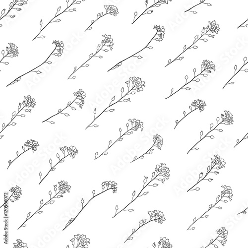 Forget-me-not floral pattern. Outline background black on white