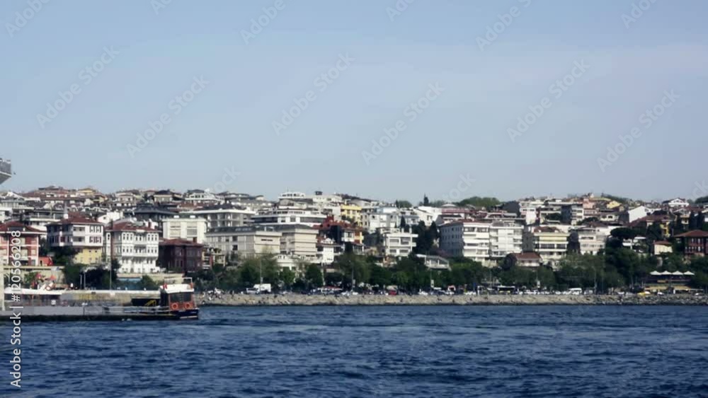 ISTANBUL, TURKEY. Outboard View Of Istanbul Maiden Tower (kiz kulesi) From Moving Boat ISTANBUL, TURKEY. Outboard View Of Istanbul Maiden Tower (kiz kulesi) From Moving Boat
