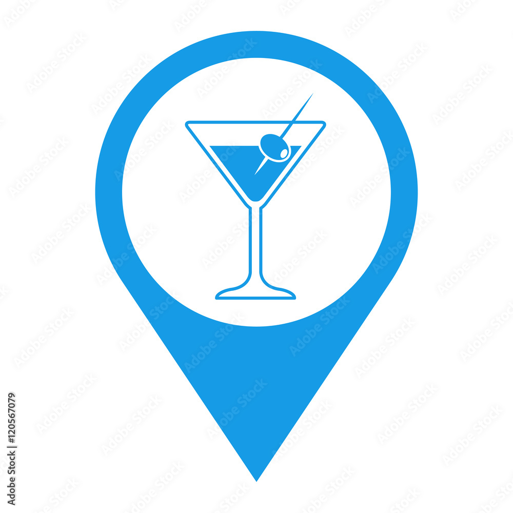 Icono plano localizacion coctel con aceituna azul Icono plano localizacion coctel con aceituna azul