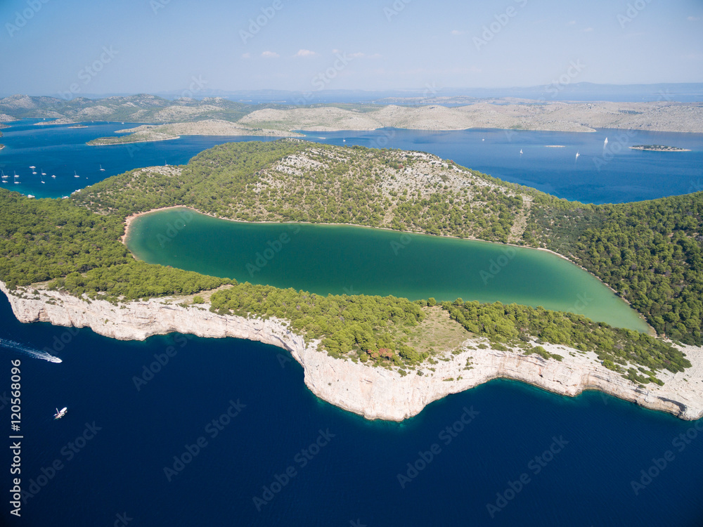 Fototapeta premium Aerial view of the Slano lake in nature park Telascica, Croatia
