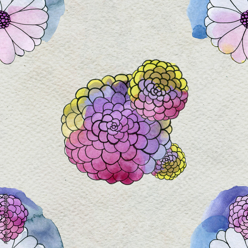 Seamless floral pattern with asters and daisy flowers