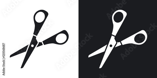 Vector scissors icon. Two-tone version on black and white background