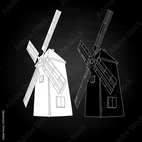 Windmill illustration. Retro. Vector.