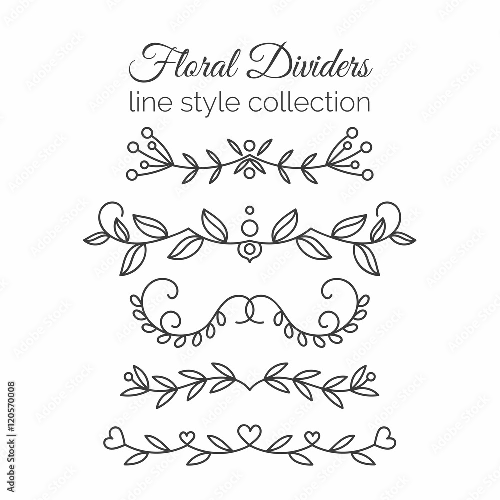 Flourishes. Hand drawn dividers set. Line style decoration.