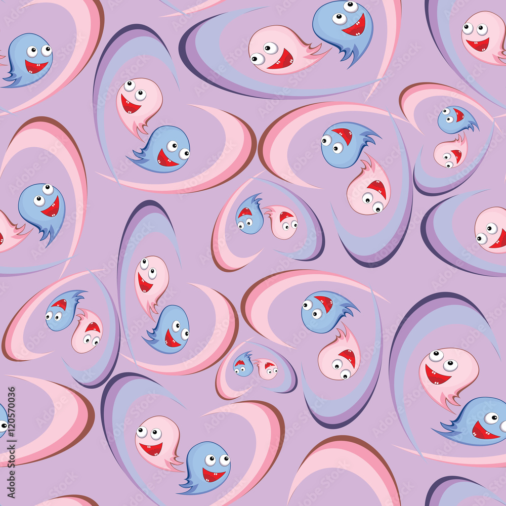 Fun Ghost monster in the middle of the heart on a pink    Halloween,cloth,diapers,curtains,Wallpaper,t-shirts and so on.  Stock Vector | Adobe Stock