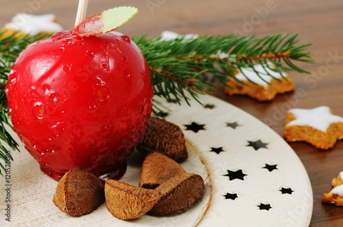 caramelized apple for christmas time on a plate photo